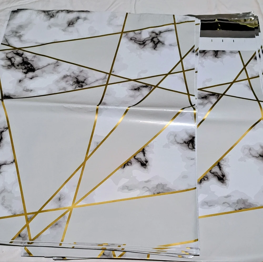 Geometric Marble and Gold Designer Poly Mailers (15) Count 14 X 17 New